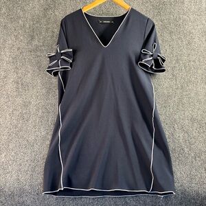 Zara Basic Navy Dress with White Trim and Bow Sleeves